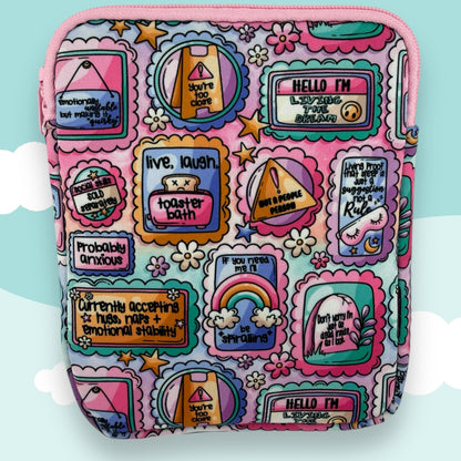 Retro Mental Health Patchwork E-Reader Case – Pastel Affirmation Sleeve