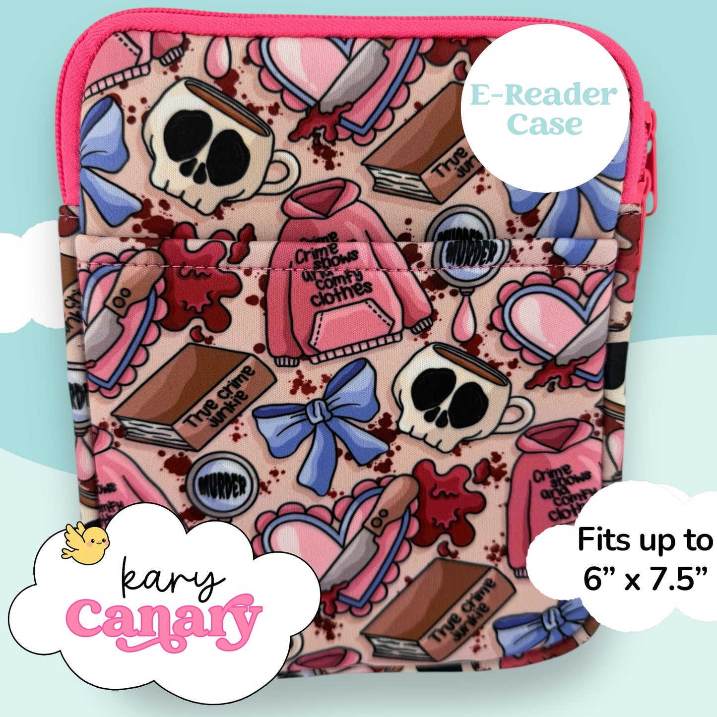 True Crime Junkie E-Reader Case – Pastel Murderino Book Sleeve