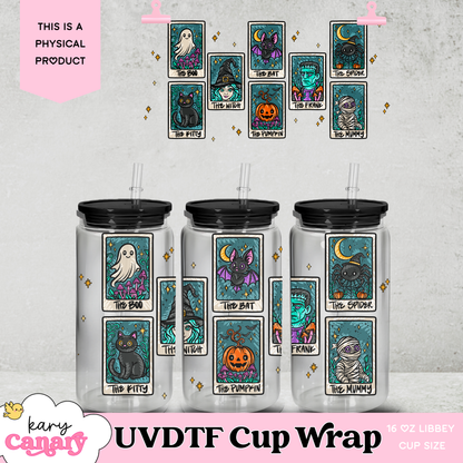 UV DTF Cup Wrap | Spooky Tarot Halloween Design | 16oz Libbey Glass Can Wrap | Witchy Cute Tumbler Decal | Ghost Bat Pumpkin Aesthetic