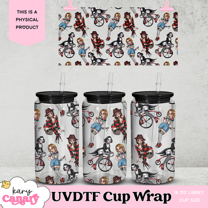🔪 Horror Babes UV DTF Cup Wrap | 16 oz Libbey Glass Can | 9.7 x 5” | Slasher Cuties | Ready to Press Decall