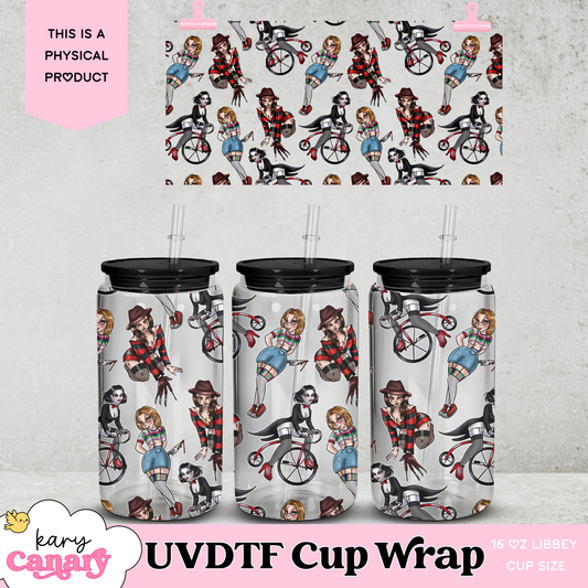 🔪 Horror Babes UV DTF Cup Wrap | 16 oz Libbey Glass Can | 9.7 x 5” | Slasher Cuties | Ready to Press Decall