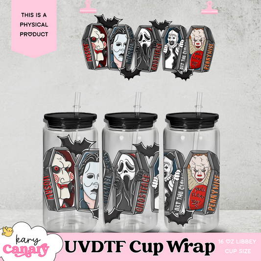 Horror Cup Wrap - 16 oz Libbey Glass Wrap | Ready to Press Waterproof Design UVDTF