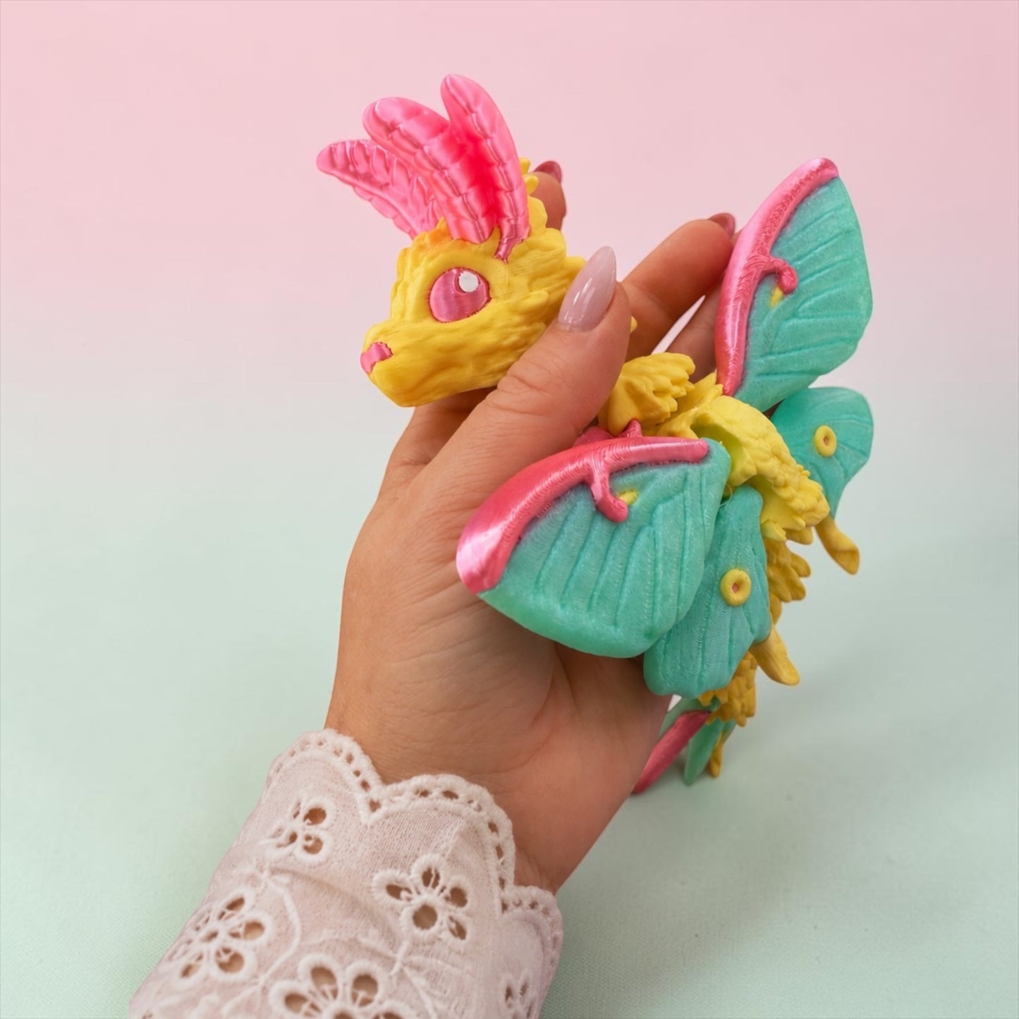 🌙🐉 Baby Luna Moth Dragon Flexi – 3D Printed Articulated Dragon