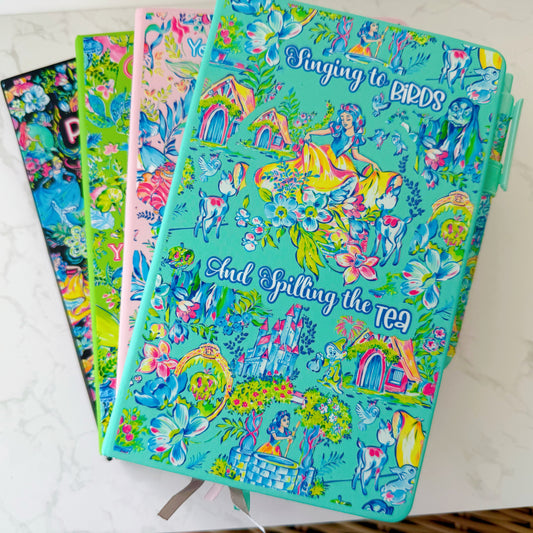 “Singing to Birds & Spilling the Tea” | Snow White A5 Journal – Lilly Pulitzer Inspired