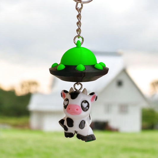 UFO Cow Abduction 3D Printed Keychain