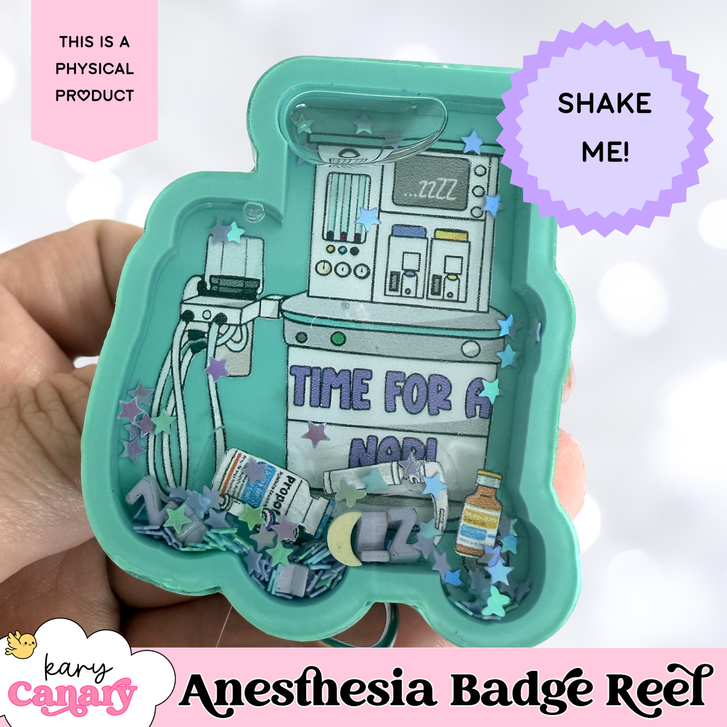 ✨ “Time for a Nap!” Anesthesia Badge Reel – Shaker Style with Glitter & Medical Icons ✨