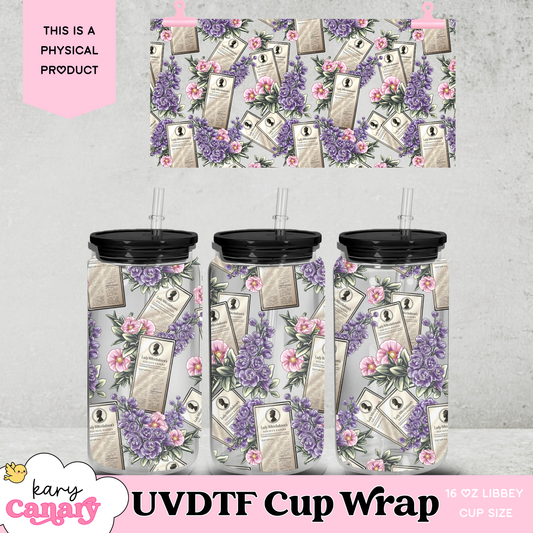 UV DTF Cup Wrap – 16 oz Libbey Glass Wrap | Vintage Floral Design | Ready To Press Whistledown