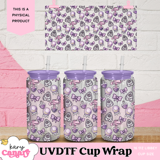 🧹 Witchy Things UV DTF Cup Wrap | 16 oz Libbey Glass Can | 9.7 x 5” | Pastel Goth | Ready to Press Decal