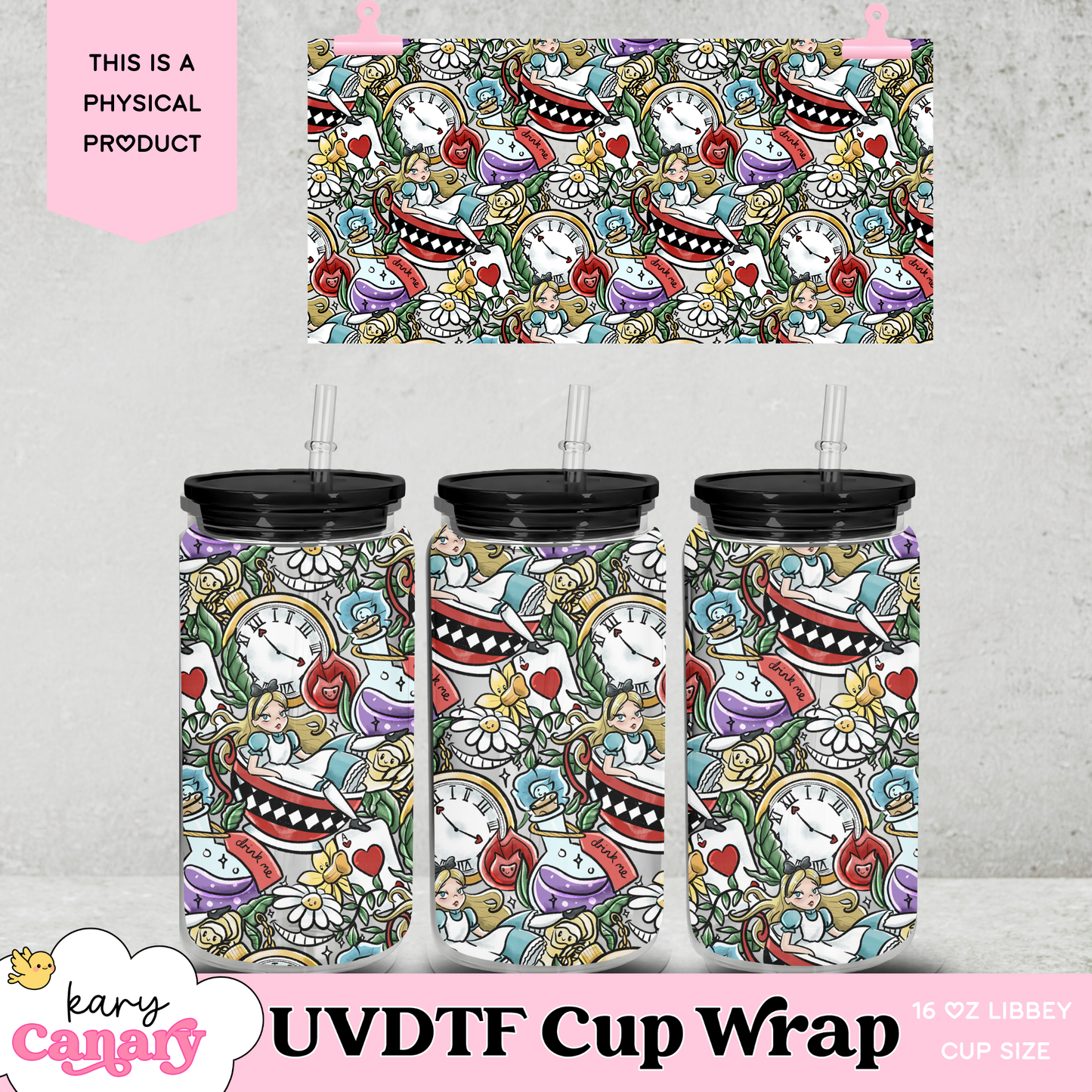 UV DTF Cup Wrap | Whimsical Wonderland Design | 16oz Libbey Glass Can Wrap | Storybook Fantasy Tumbler Decal | Alice Inspired Aesthetic