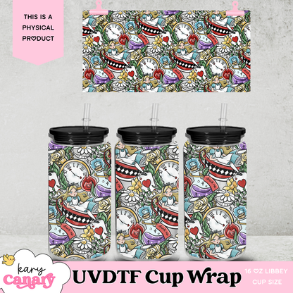 UV DTF Cup Wrap | Whimsical Wonderland Design | 16oz Libbey Glass Can Wrap | Storybook Fantasy Tumbler Decal | Alice Inspired Aesthetic
