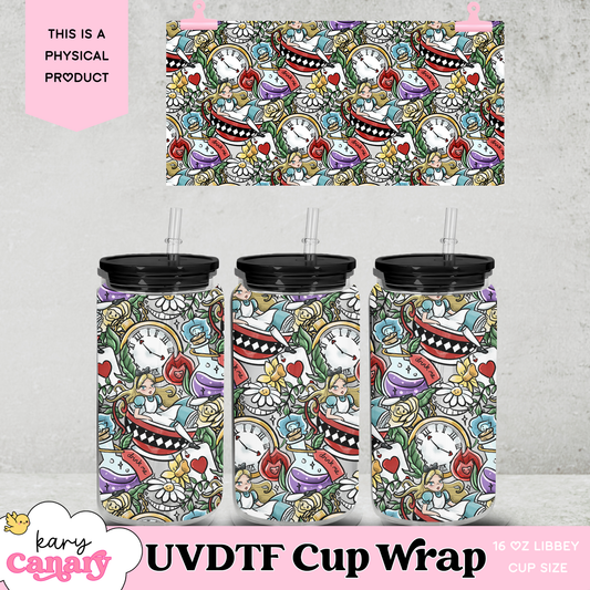 UV DTF Cup Wrap | Whimsical Wonderland Design | 16oz Libbey Glass Can Wrap | Storybook Fantasy Tumbler Decal | Alice Inspired Aesthetic
