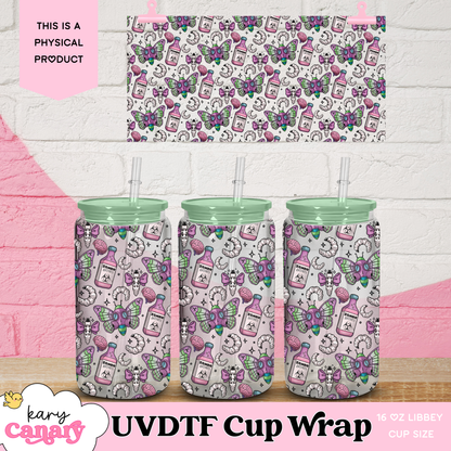 🧠 Zombie Antidote UV DTF Cup Wrap | 16 oz Libbey Glass Can | 9.7 x 5” | Pastel Creepy Cute | Ready to Press Decal