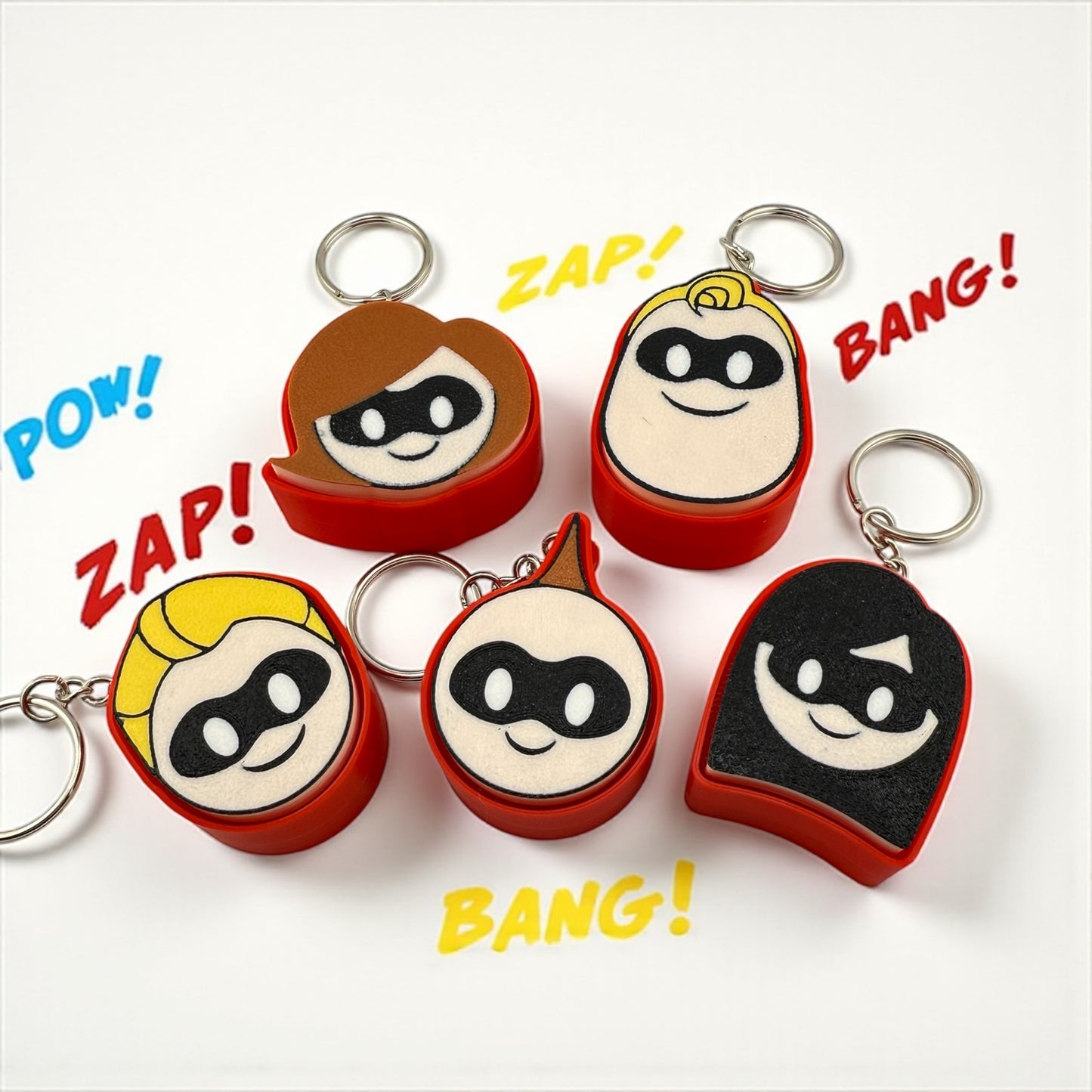 Superhero Family Clicker Keychains – Fun Masked Hero Fidget Set | Kawaii Cartoon Style