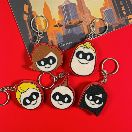 Superhero Family Clicker Keychains – Fun Masked Hero Fidget Set | Kawaii Cartoon Style