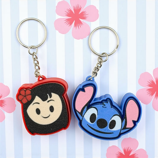 Island Duo Clicker Keychains – Cute Hawaiian Girl & Blue Alien Fidget Set | Kawaii Beach Vibes