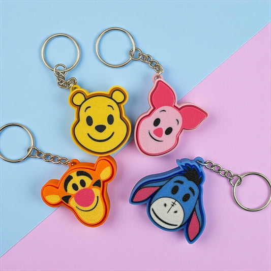 Woodland Friends Clicker Keychains – Bear, Donkey, Tiger & Piglet Set | Kawaii Fidget Toys