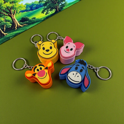 Woodland Friends Clicker Keychains – Bear, Donkey, Tiger & Piglet Set | Kawaii Fidget Toys