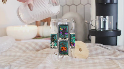 UV DTF Cup Wrap | Spooky Tarot Halloween Design | 16oz Libbey Glass Can Wrap | Witchy Cute Tumbler Decal | Ghost Bat Pumpkin Aesthetic