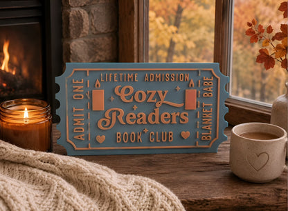 Cozy Readers Book Club Ticket Decor | 3D Printed Bookish Shelf Sitter