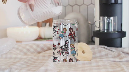 🔪 Horror Babes UV DTF Cup Wrap | 16 oz Libbey Glass Can | 9.7 x 5” | Slasher Cuties | Ready to Press Decall