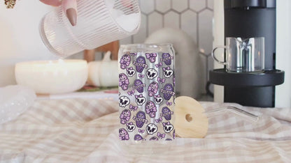 Cute Skull & Coffin UV DTF Cup Wrap – Fits 16 oz Libbey Glass Can – Pastel Goth Halloween Cup Wrap – 9.7 x 5” – Ready to Press Decal
