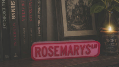 Rosemary’s Lane Horror Shelf Sitter | 3D Printed Horror Movie Decor Sign