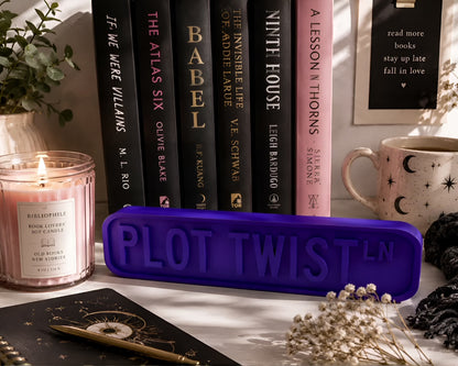 Plot Twist Desk Sign – 3D Printed Raised Lettering Sign | Book Nook Decor Gift