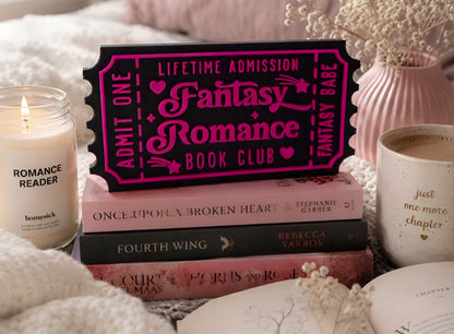 Fantasy Romance Decor - 3D Printed Book Club Ticket Shelf Sitter | Cozy Reading Nook Accent