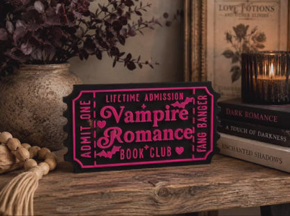 Vampire Romance Shelf Sitter: Gothic Bookish Decor with Bat Details