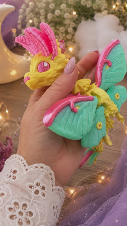 🌙🐉 Baby Luna Moth Dragon Flexi – 3D Printed Articulated Dragon