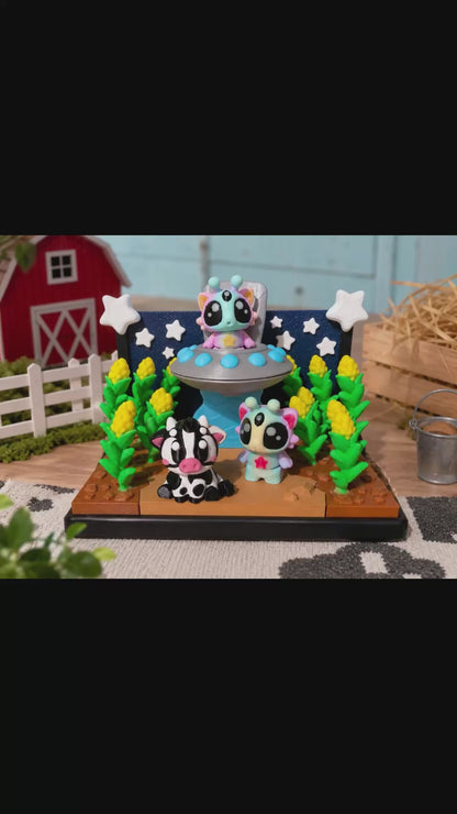 Glow In The Dark Diorama – Kawaii Alien Farm Decor UFO Display