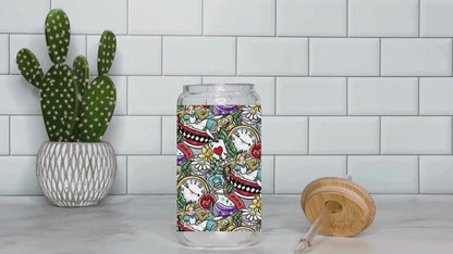 UV DTF Cup Wrap | Whimsical Wonderland Design | 16oz Libbey Glass Can Wrap | Storybook Fantasy Tumbler Decal | Alice Inspired Aesthetic