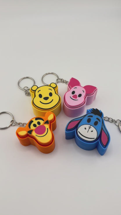Woodland Friends Clicker Keychains – Bear, Donkey, Tiger & Piglet Set | Kawaii Fidget Toys