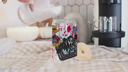 UV DTF Cup Wrap | Horror Movie Icons Design | 16oz Libbey Glass Can Wrap | Spooky Slasher Tumbler Decal | Horror Fan Drinkware