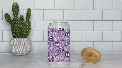 🔮 Cute Tarot Card UV DTF Cup Wrap | 16 oz Libbey Glass Can | 9.7 x 5” | Spooky Kawaii | Ready to Press Decal