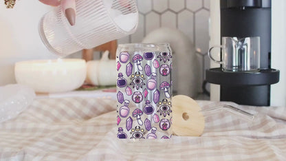 🧪 Pink Witchy Crystals UV DTF Cup Wrap | 16 oz Libbey Glass Can | 9.7 x 5” | Ready to Press