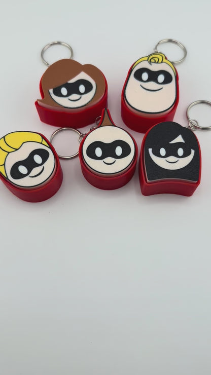 Superhero Family Clicker Keychains – Fun Masked Hero Fidget Set | Kawaii Cartoon Style