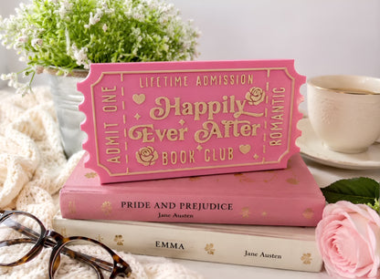Happily Ever After Book Club Ticket Decor | 3D Printed Bookish Shelf Sitter