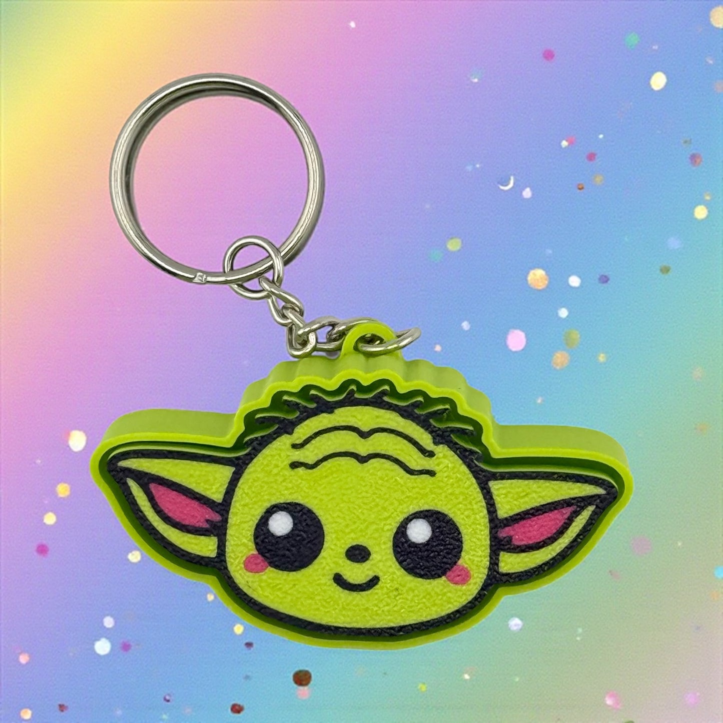 Kawaii Green Master Clicker Keychain – Cute Galaxy Alien Fidget Charm | Stress Relief Toy
